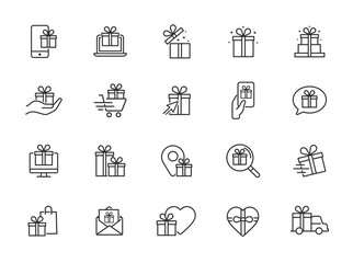 minimal gift box line icon set