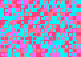 Mosaic from vector squares with trendy red, blue and pink colors and different sized borders in shades of pink for web, cover, wrapping paper, art, etc. backgrounds