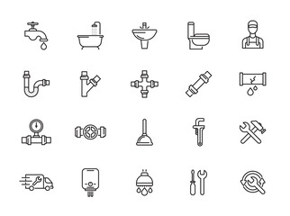 minimal plumbing line icon set