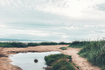 Sign of Thurstaston Beach which is along Wirrals western coast on the Dee estuary, Merseyside,...
