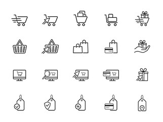 minimal shopping line icon set