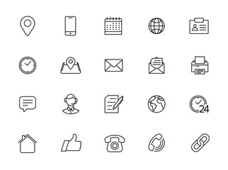 minimal contact us line icon set