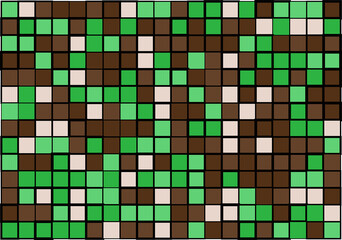 Mosaic from vector squares with trendy brown and green colors and different sized borders in shades of green for web, cover, wrapping paper, art, etc. backgrounds