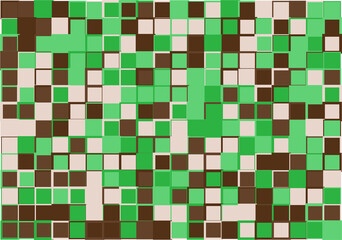 Mosaic from vector squares with trendy brown and green colors and different sized borders in shades of green for web, cover, wrapping paper, art, etc. backgrounds