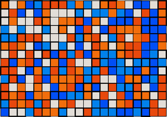Fototapeta premium Mosaic from vector squares with trendy blue and orange colors and different sized borders in shades of colors for web, cover, wrapping paper, art, etc. backgrounds