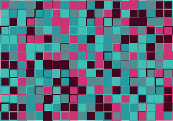 Mosaic from vector squares with trendy green  and pink colors and different sized borders in shades of pink for web, cover, wrapping paper, art, etc. backgrounds