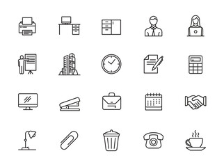minimal office line icon set