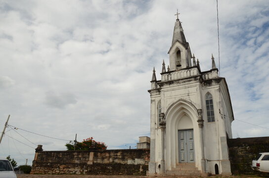 Chapel and Cemetery called S&atilde;o Miguel at Serro/MG with blue sky in a sunny day