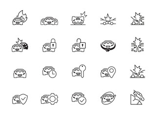 minimal car insurance line icon set