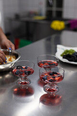 Servings of berry jelly in the pastry chef's kitchen