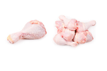 Tasty raw chicken legs. Top view. Isolated on white
