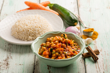 basmati rice with mixed vegetables salad turmeric and cinnamon