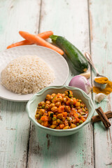 basmati rice with mixed vegetables salad turmeric and cinnamon