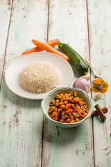 basmati rice with mixed vegetables salad turmeric and cinnamon