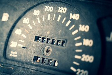 black rusted speedometer dial closeup
