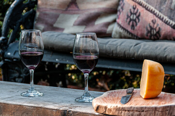 Wine glasses set for a cozy drink