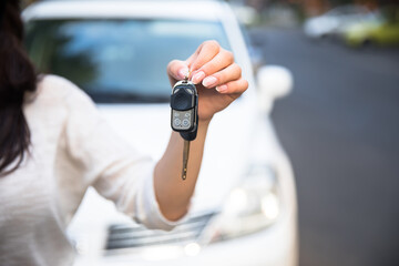 woman hand car key