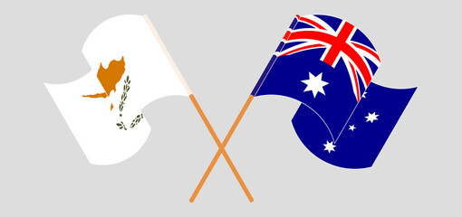 Crossed and waving flags of Cyprus and Australia