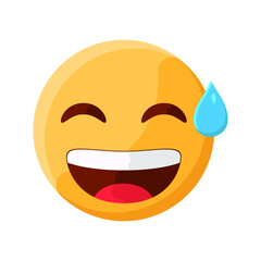 Laughing Happy Fun Eyes Closed Sweat Face Emoji Flat Icon Illustration Creative Stylish Design Vector
