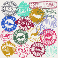 Fototapeta premium Moscow Russia. Stamp. Vector Art. Postal Passport. Travel Design Set. Postage.