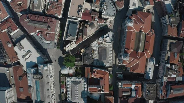 Aerial top view of Istanbul Historical Peninsula. 4K Footage in Turkey