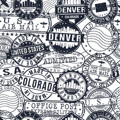 Denver Colorado Stamps. City Stamp Vector Art. Postal Passport Travel. Design Set Pattern.