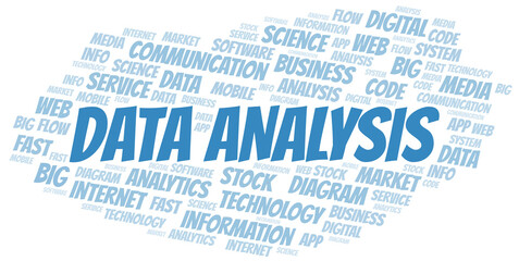 Data Analysis vector word cloud, made with text only.