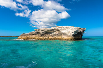 The blue skies and turquoise waters of the Caribbean island of Eleuthera, Bahamas