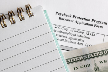 paycheck protection program. borrower application form. limited depth of field photo.