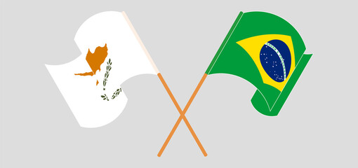 Crossed and waving flags of Cyprus and Brazil