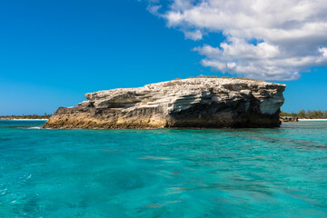 The blue skies and turquoise waters of the Caribbean island of Eleuthera, Bahamas