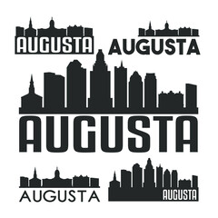 Naklejka premium Augusta Maine USA Flat Icon Skyline Vector Silhouette Design Set.