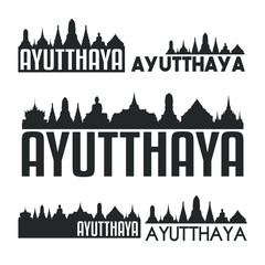 Ayutthaya Thailand Flat Icon Skyline Vector Silhouette Design Set. - obrazy, fototapety, plakaty