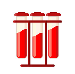 Medical blood test. a medical tube with red liquid. Vector illustration, flat style. Isolated on white background.