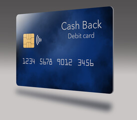 Here is generic, mock cash back debit card. It is a blue card with cloud design. Some debit cards now offer cash or point rewards. This is a new trend in the finance business.