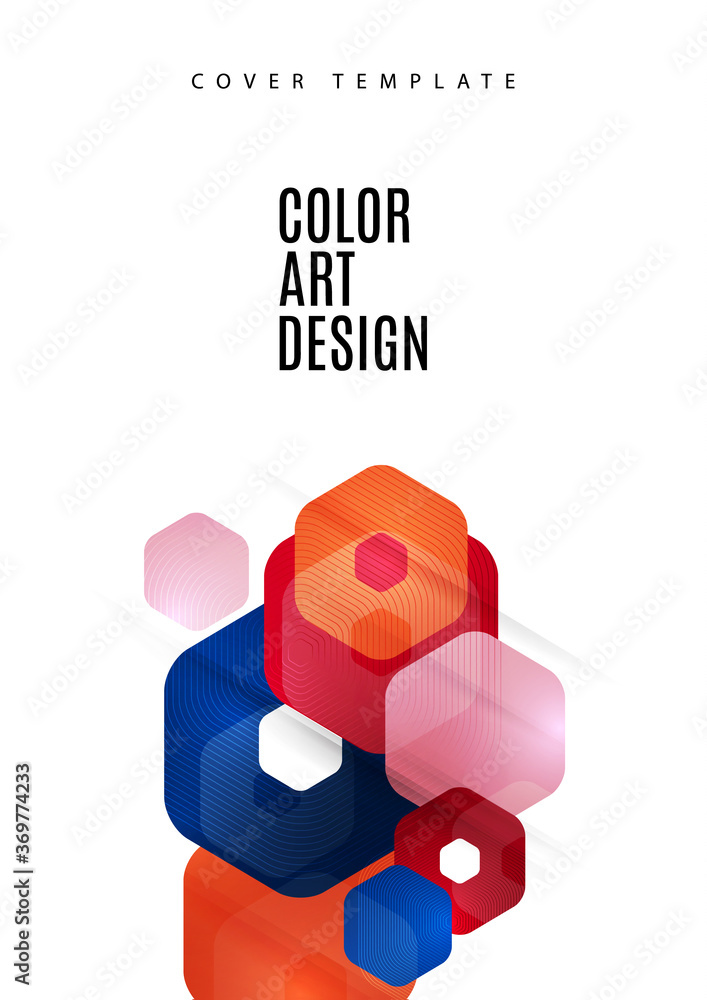 Poster abstract background of rounded colored hexagons. business presentation template. modern geometric de