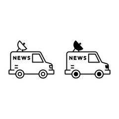 News van with satellite dish outline and glyph icons