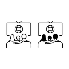 Family watching TV outline and glyph icons
