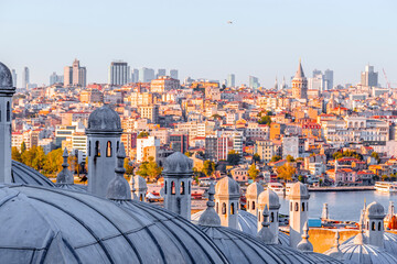 Obraz premium Panoramic cityscape of Istanbul from Suleymaniye Mosque overlooking the Golden Horn or Halic
