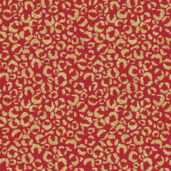 Golden Leopard Print Seamless Pattern - Cute gold glitter leopard spots repeating pattern on solid background