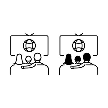 Family watching TV outline and glyph icons