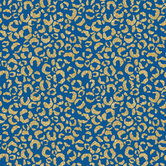 Golden Leopard Print Seamless Pattern - Cute gold glitter leopard spots repeating pattern on solid background