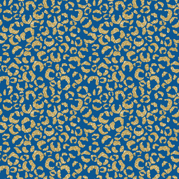 Golden Leopard Print Seamless Pattern - Cute Gold Glitter Leopard Spots Repeating Pattern On Solid Background