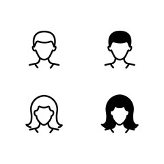 Male and female avatars outline and glyph icons