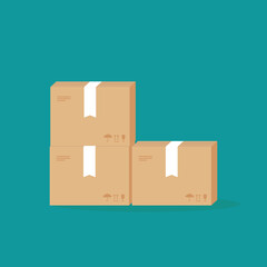 Parcel stack icon isolated on blue. Delivery box, package service, transportation, container.