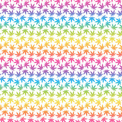 Rainbow Marijuana Seamless Pattern - Colorful rainbow gradient marijuana leaves repeating pattern design on solid background