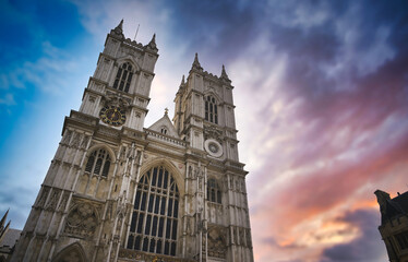 Fototapeta na wymiar Sunset over Westminster Abbey in London, England in the United Kingdom.