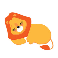 Cartoon vector illustration of sitting lion cub. Isolated over white.