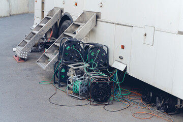 Mobile TV station of TV channel located in the truck in the city street