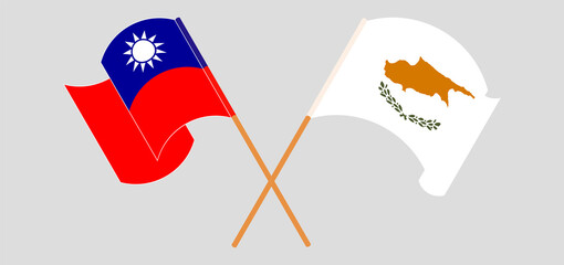 Crossed and waving flags of Cyprus and Taiwan